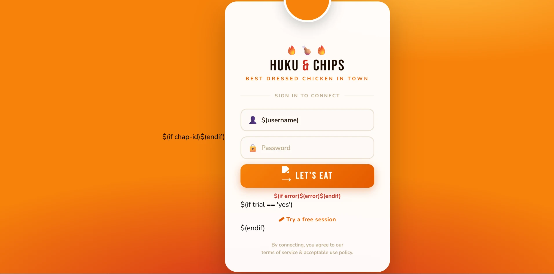 Huku & Chips captive portal design