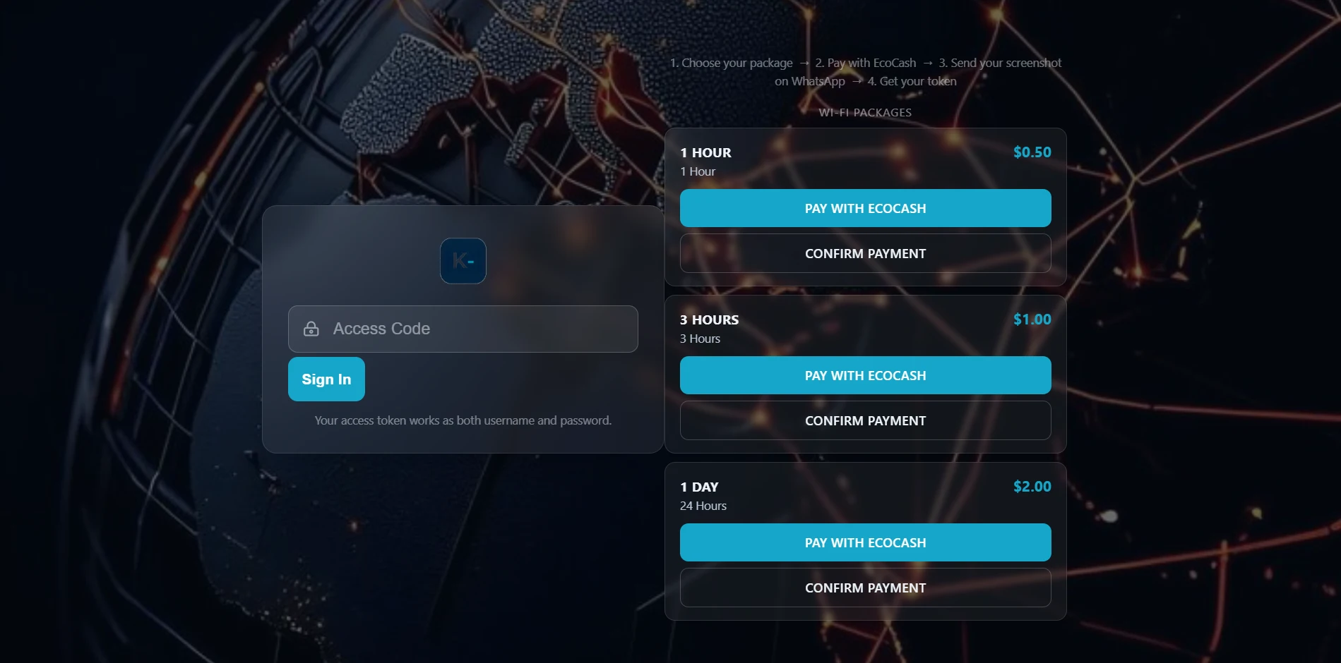 Package selection captive portal design