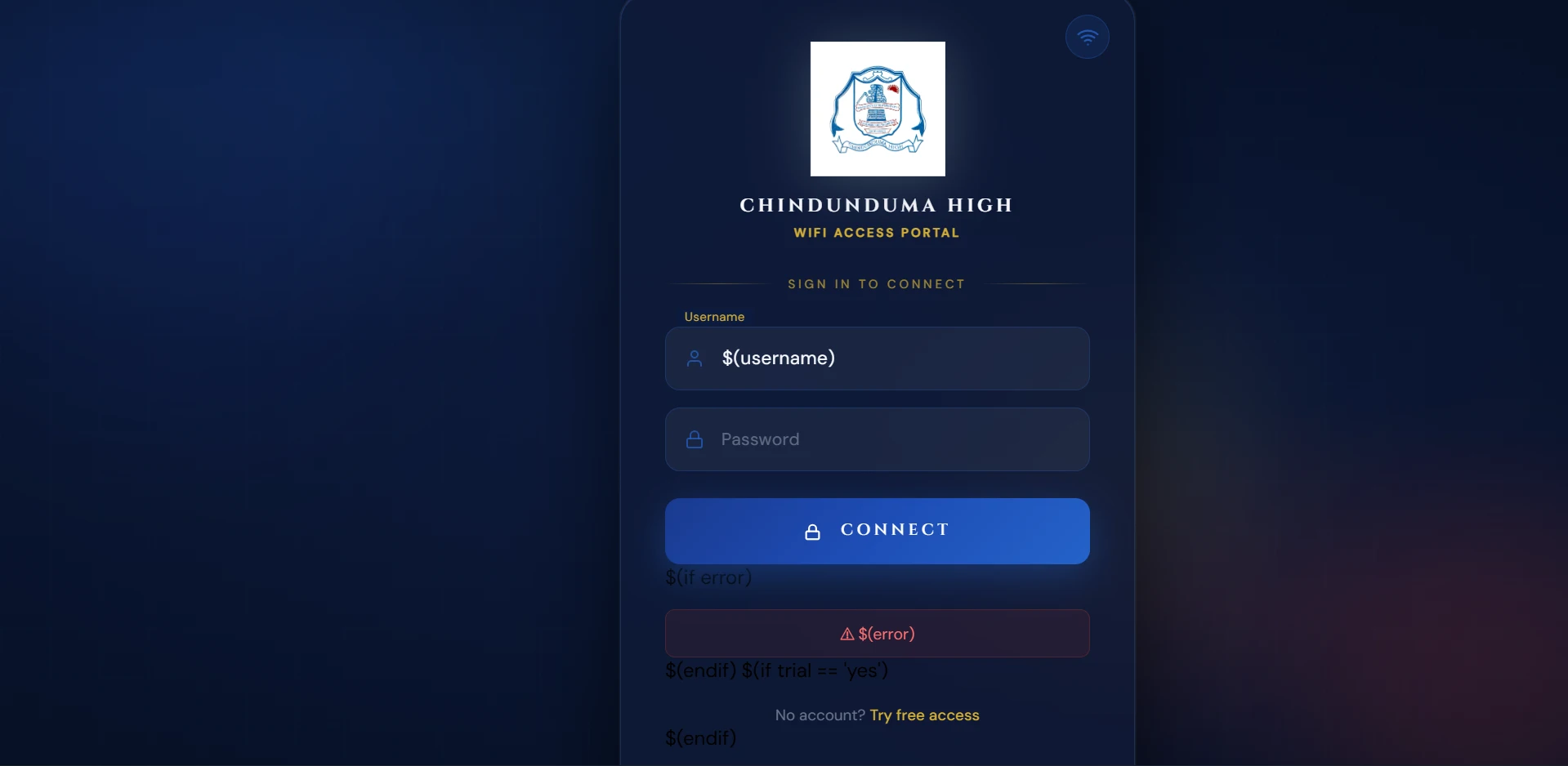 Chindunduma High captive portal design