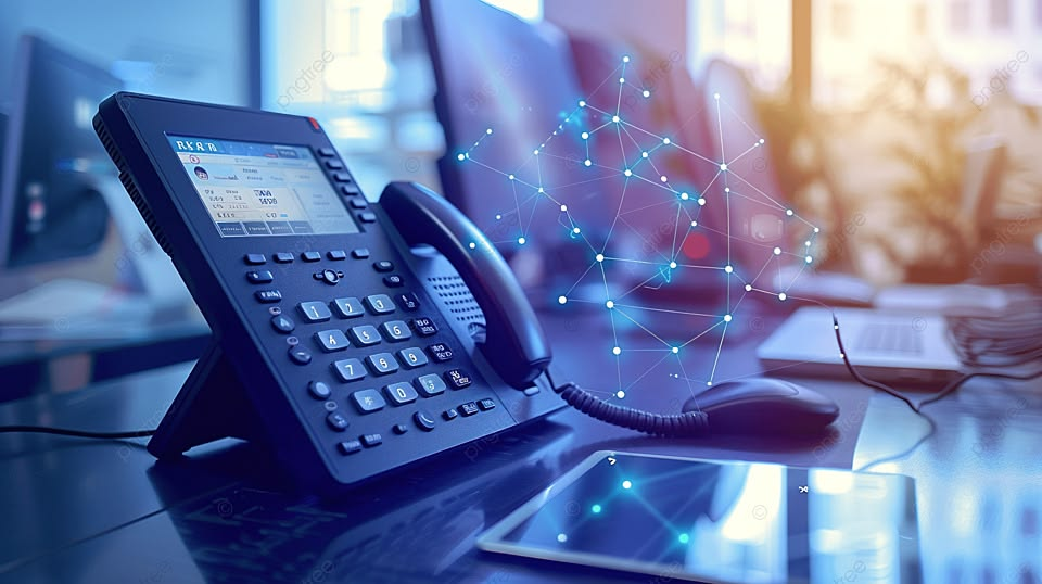 Office IP phone with a digital network illustration